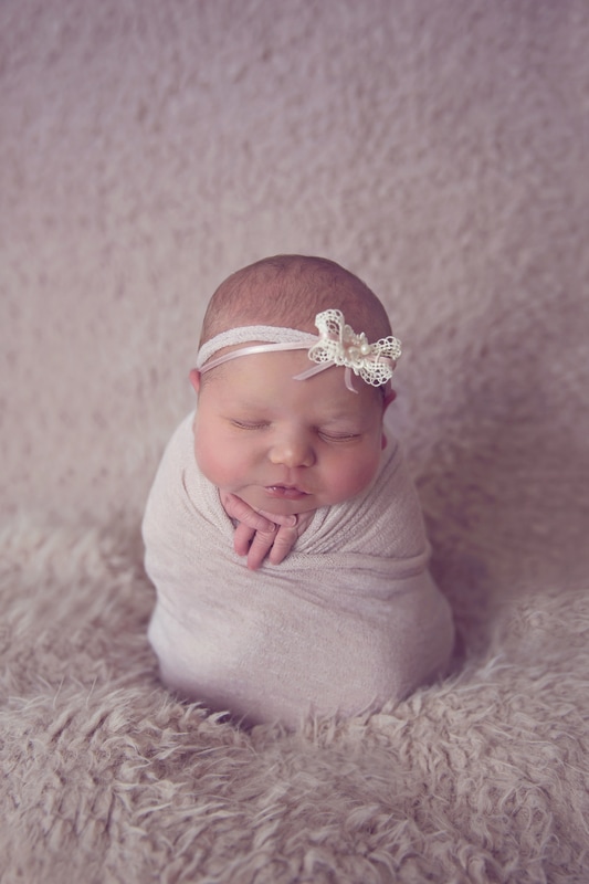 Tiny Feet Photography Newborn posing baby girl in potato sack pose