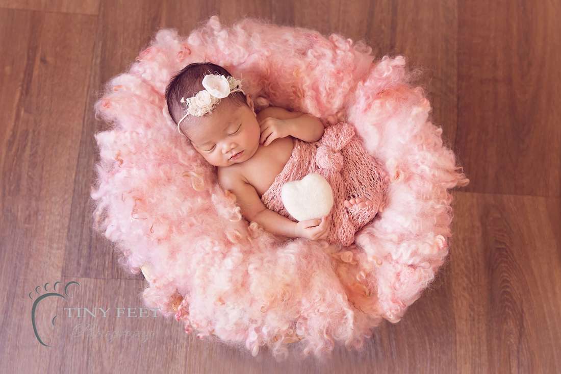 Tiny Feet Photography newborn baby girl in pink curly felt 