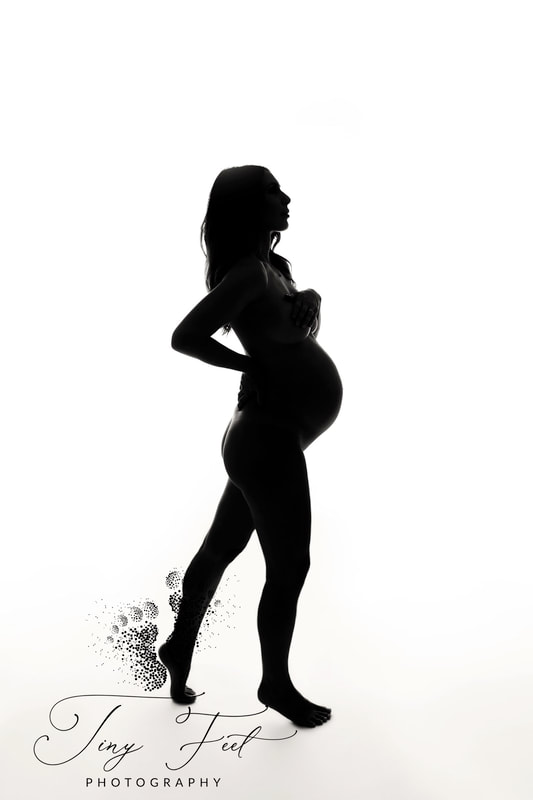 Tiny Feet Photography Black and white artistic nude studio style maternity image