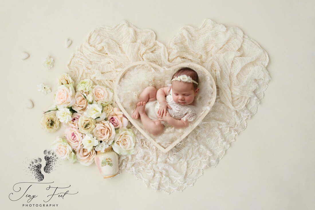 Tiny Feet Photography In home studio newborn session with digital backdrop