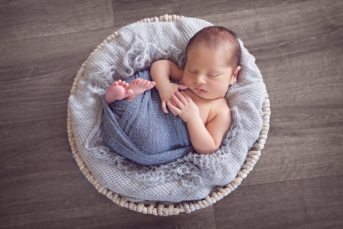 Tiny Feet Photography Newborn baby boy in grey in bowl