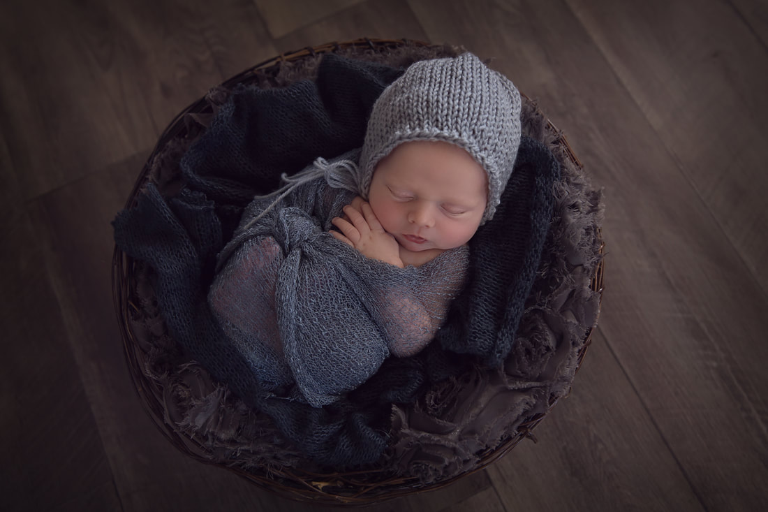 Tiny Feet Photography baby boy in grey wrap with black bowl!