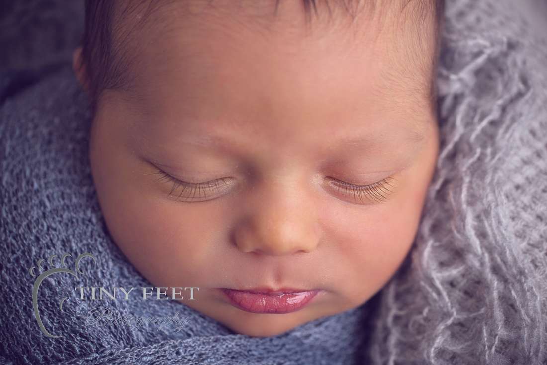 Tiny Feet Photography Newborn baby boy close up macro shots of baby face and eyelashes