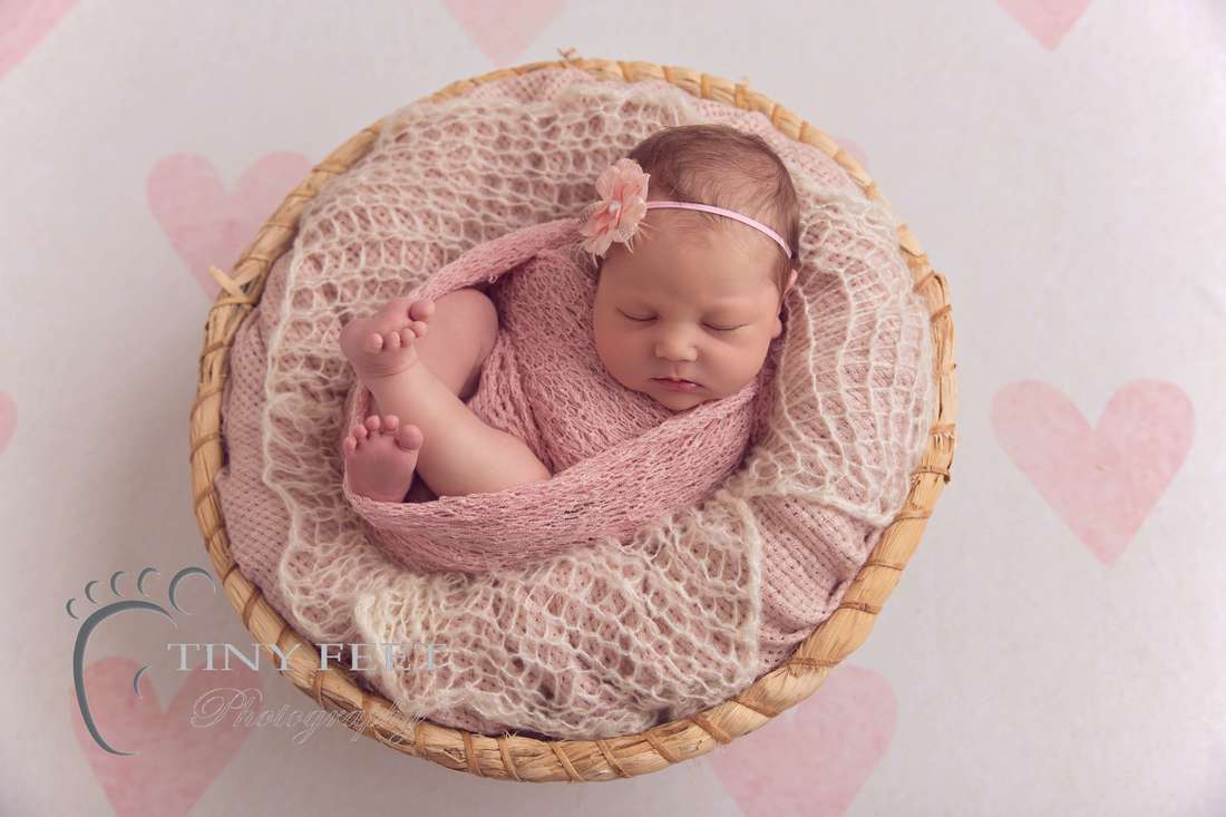 Tiny Feet Photography baby girl posed in bowl with pink wrap