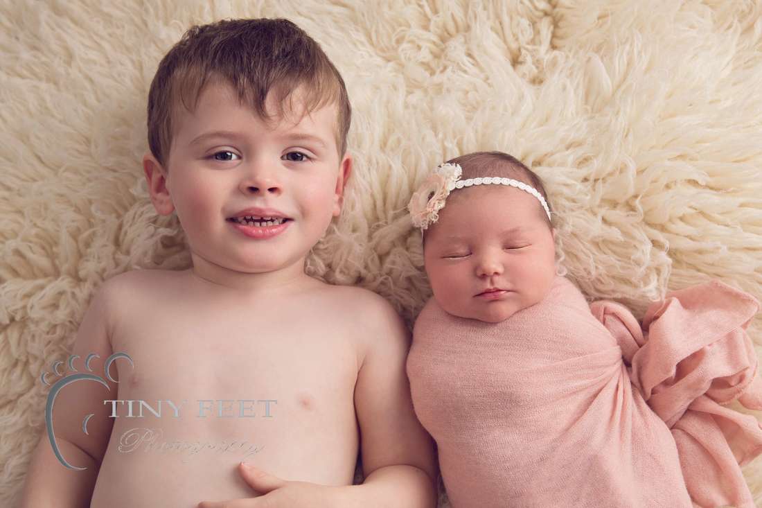Tiny Feet Photography Perth newborn girl photographed with sibling