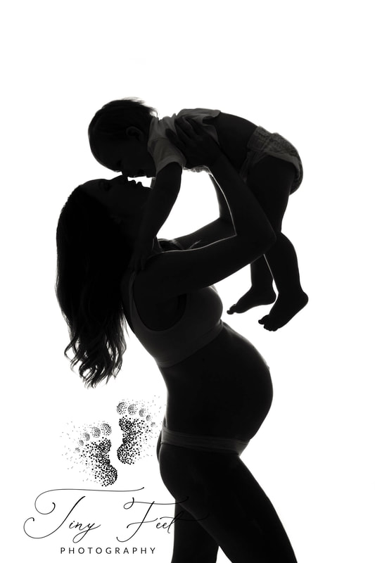 Tiny Feet Photography Black and white Silhouette image of 18 month old with mummy 