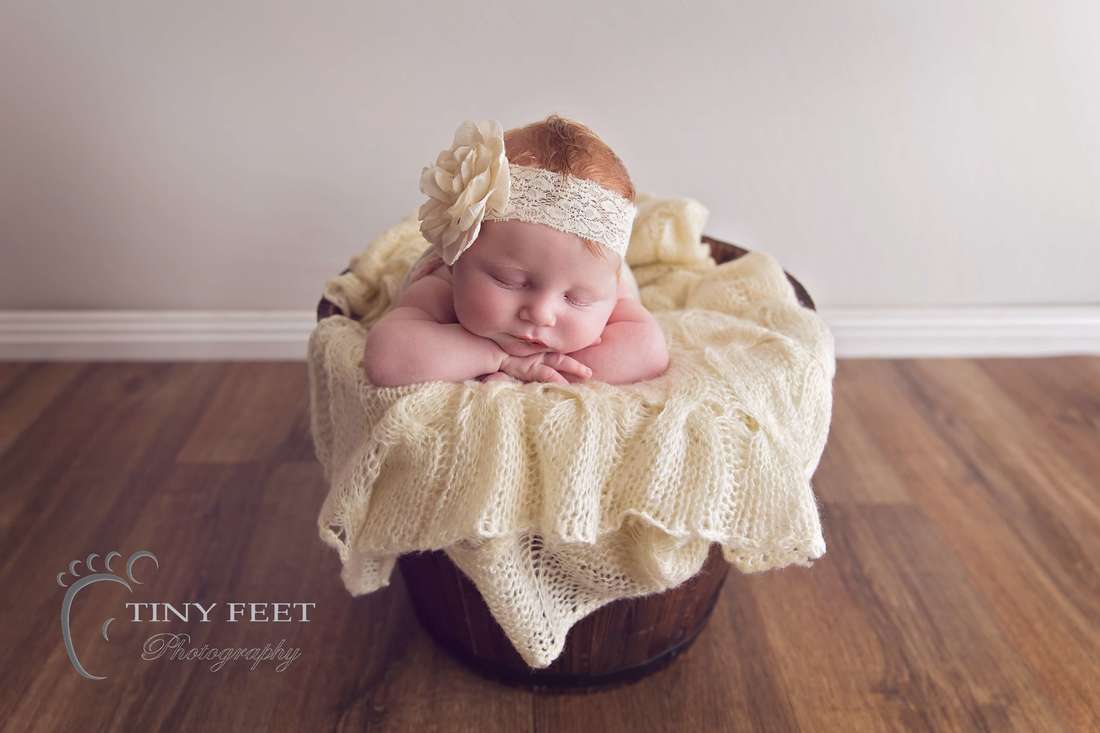 Tiny Feet Photography newborn baby girl in bucket