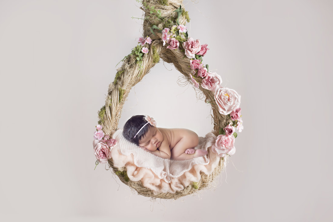 Newborn baby girl hammock and digital backdrop